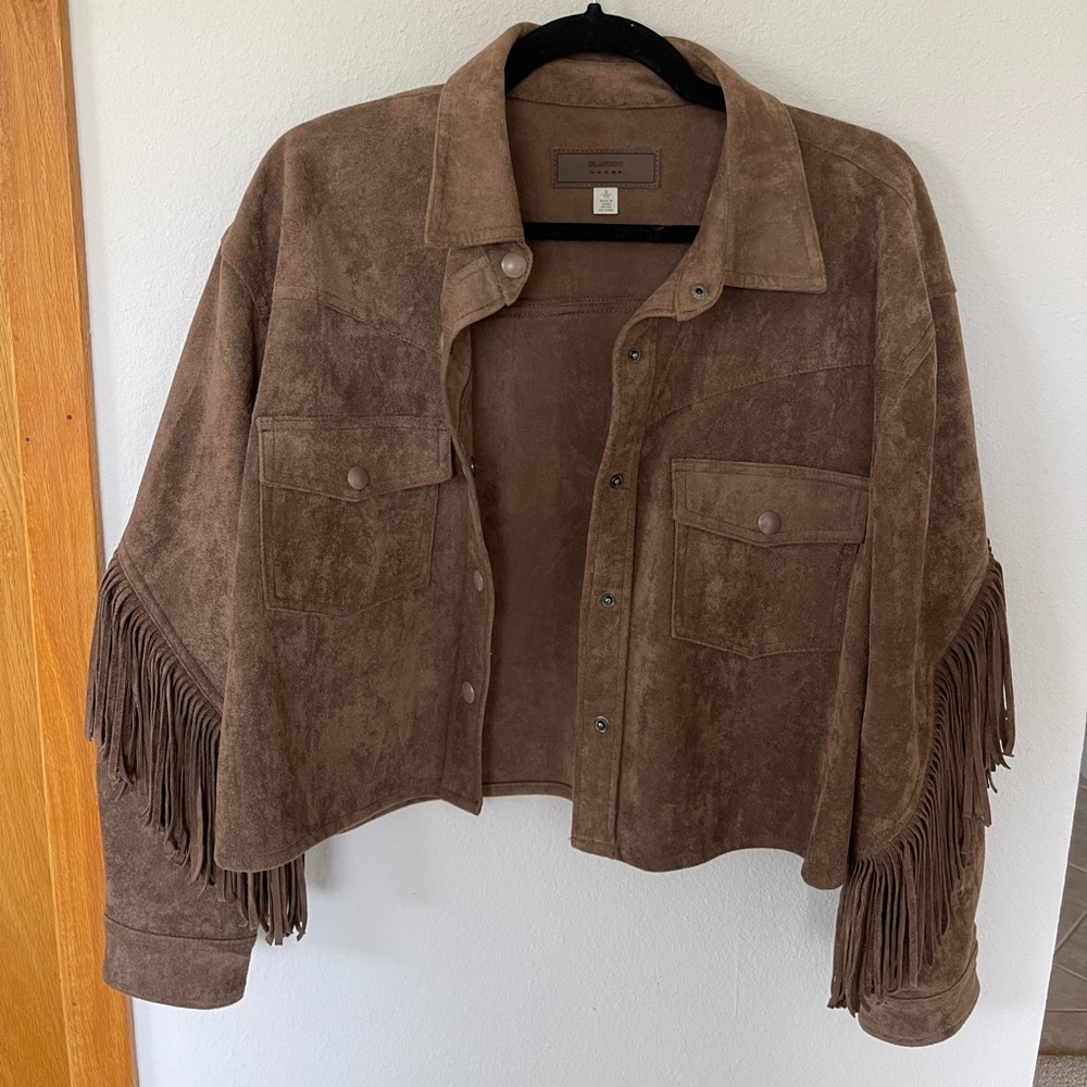 BLANKNYC brown suede fringe jacket